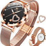 6.5mm Ultra Thin Watches for Women Waterproof,Rose Gold Stainless Steel Ladies Watch,Casual Women Watches with Date,Big Face Female Wristwatches,Japanese Quartz Lady Watches,Gifts for Women